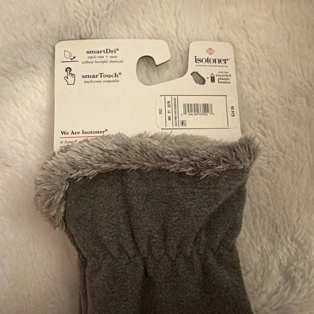 ISOTONER GLOVES WOMEN'S SMART DRI/SMART TOUCH GREY ONE ONE SIZE POLYSTER/SPANDEX - Picture 3 of 6